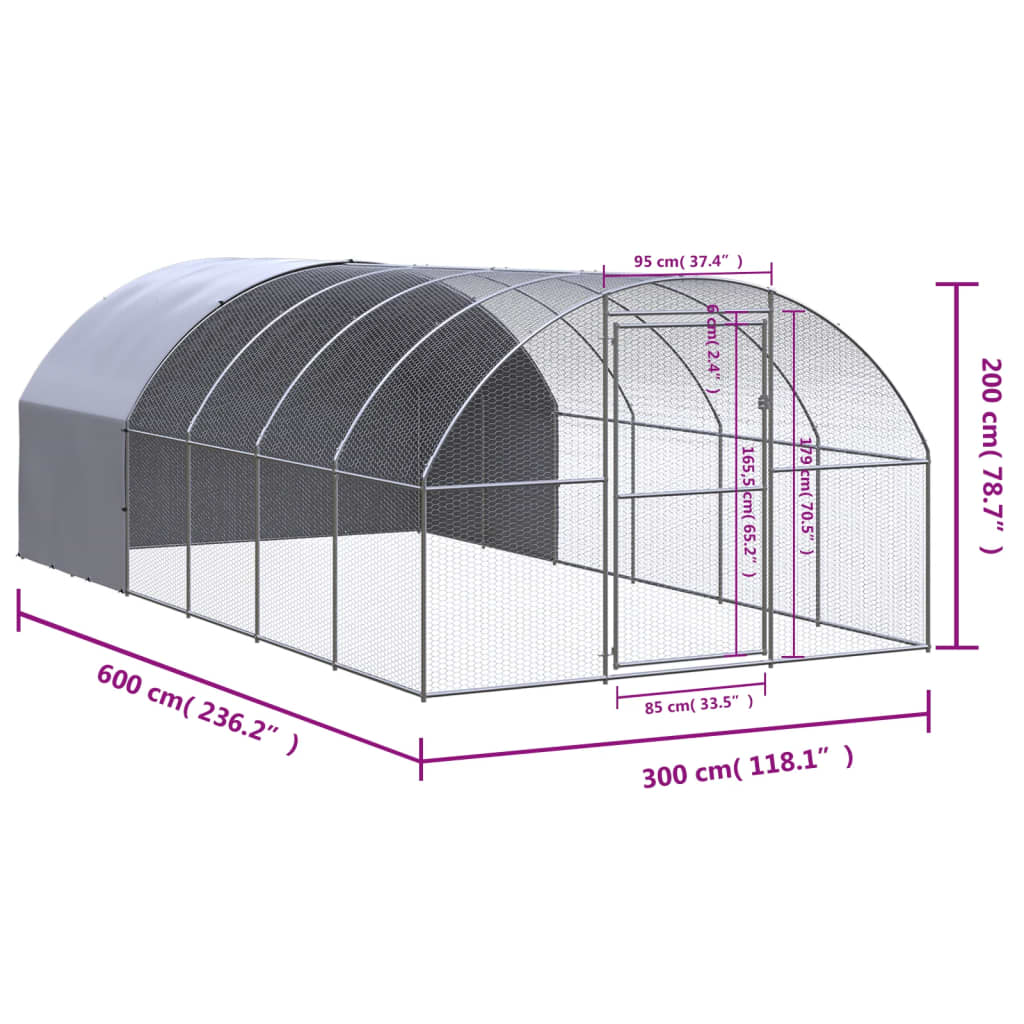 Galinheiro de exterior 3x6x2 m aço galvanizado