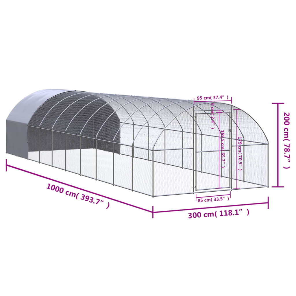 Galinheiro de exterior 3x10x2 m aço galvanizado