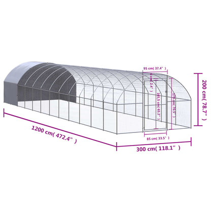 Galinheiro de exterior 3x12x2 m aço galvanizado