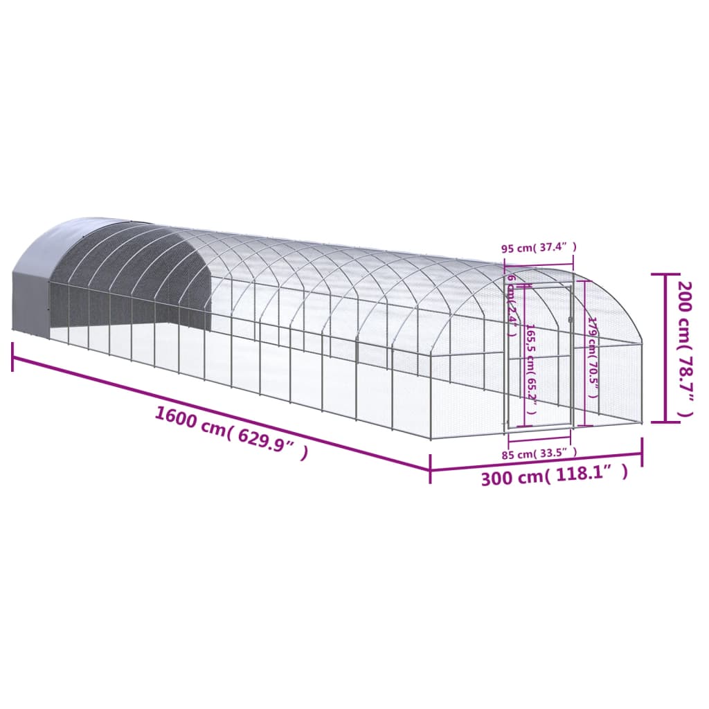 Galinheiro de exterior 3x16x2 m aço galvanizado