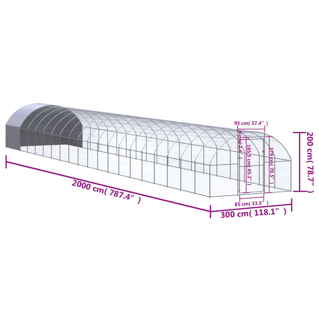 Galinheiro de exterior 3x20x2 m aço galvanizado