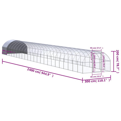 Galinheiro de exterior 3x24x2 m aço galvanizado