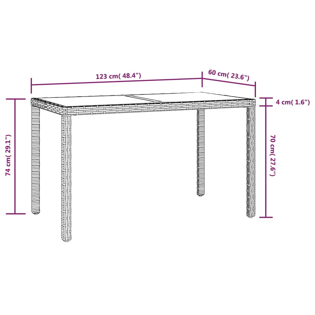 3 pcs conjunto de jantar p/ jardim c/ almofadões vime PE preto