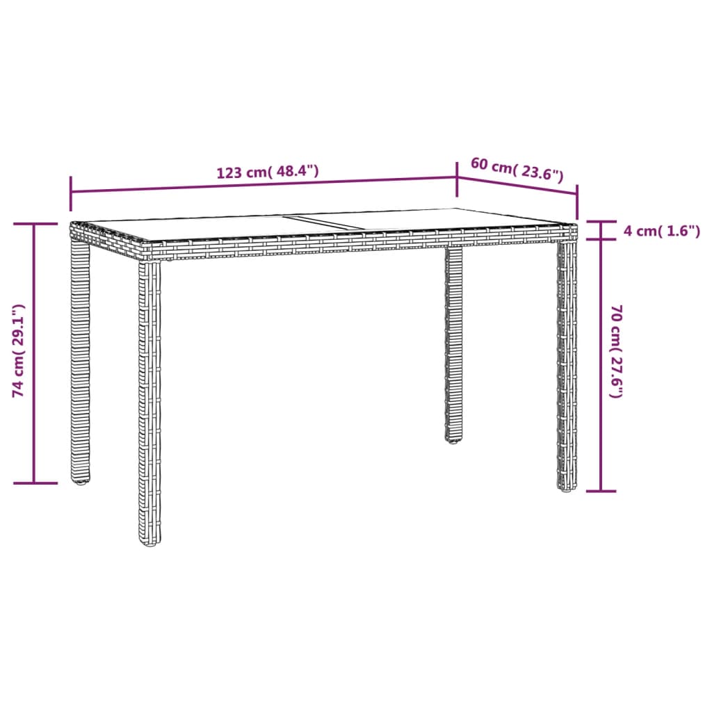 3 pcs conjunto jantar p/ jardim c/ almofadões vime PE cinzento