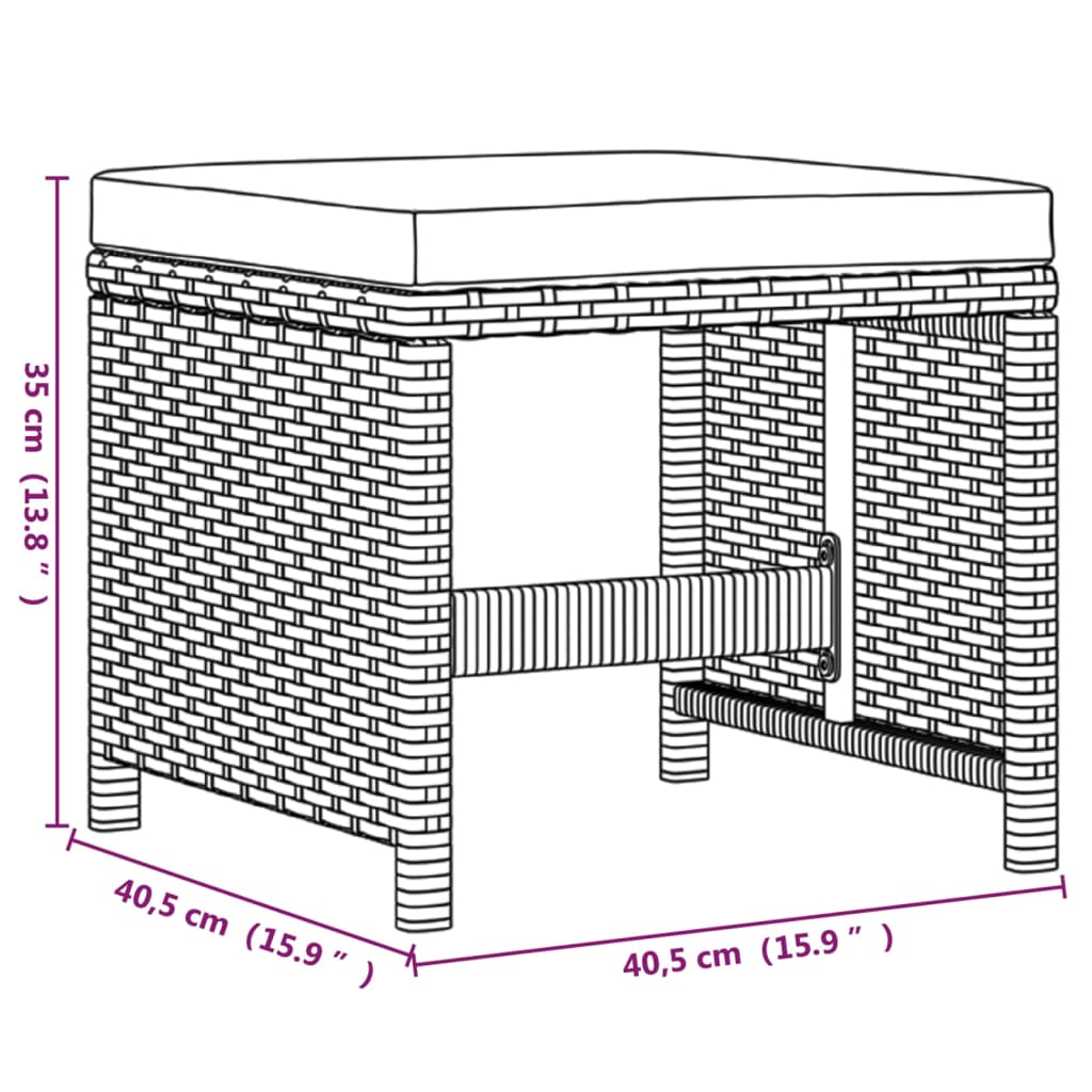 9 pcs conjunto de jantar p/ jardim com almofadões vime PE bege