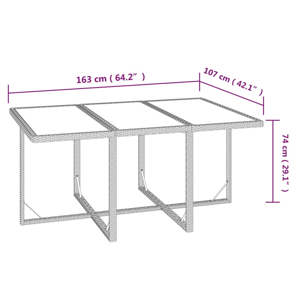 7 pcs conjunto de jantar p/ jardim c/ almofadões vime PE preto