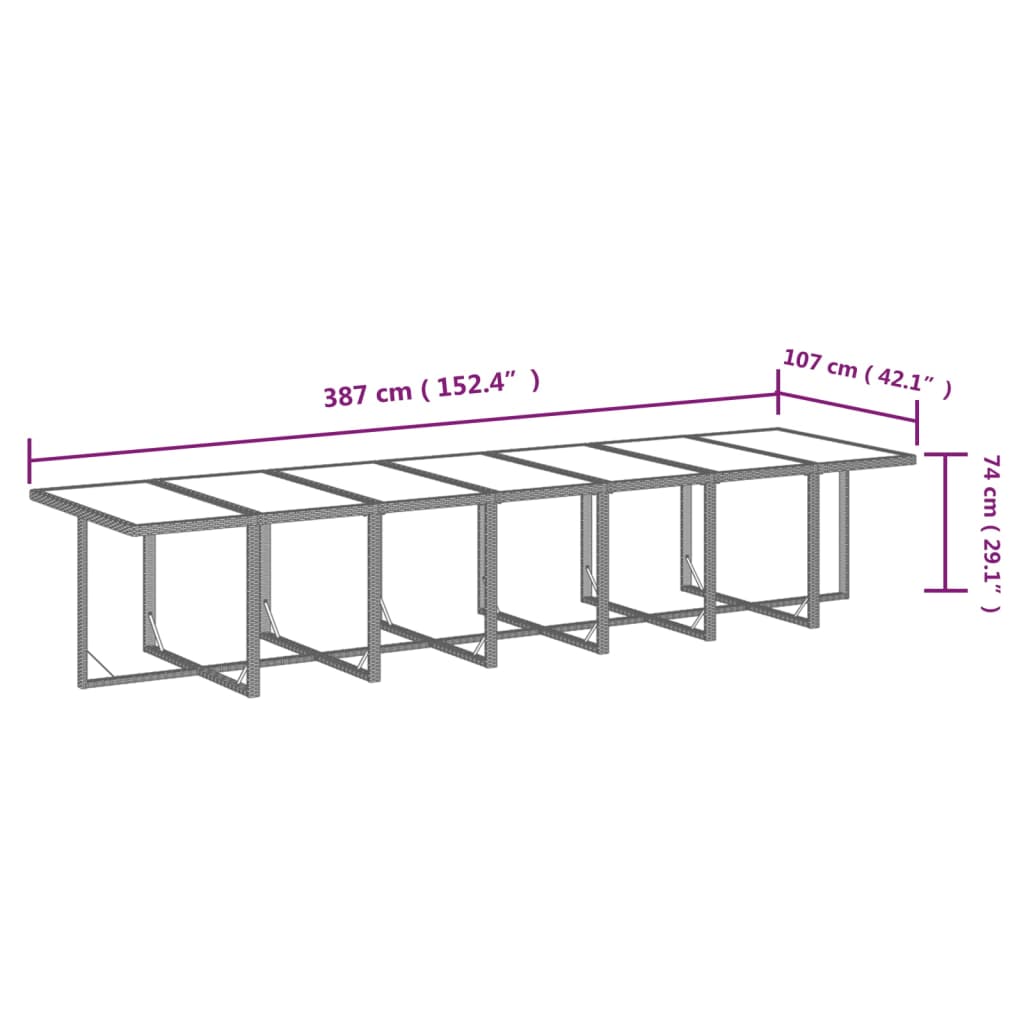 15 pcs conjunto jantar p/ jardim c/ almofadões vime PE preto