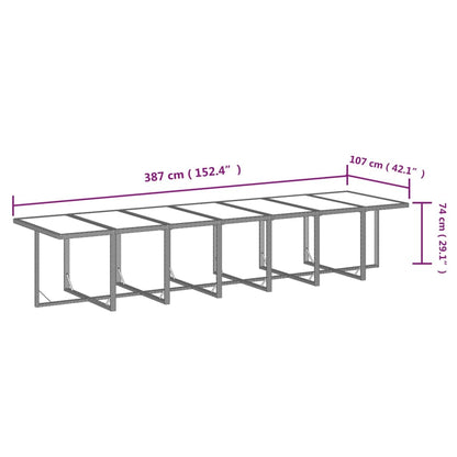 15 pcs conjunto jantar p/ jardim c/ almofadões vime PE preto