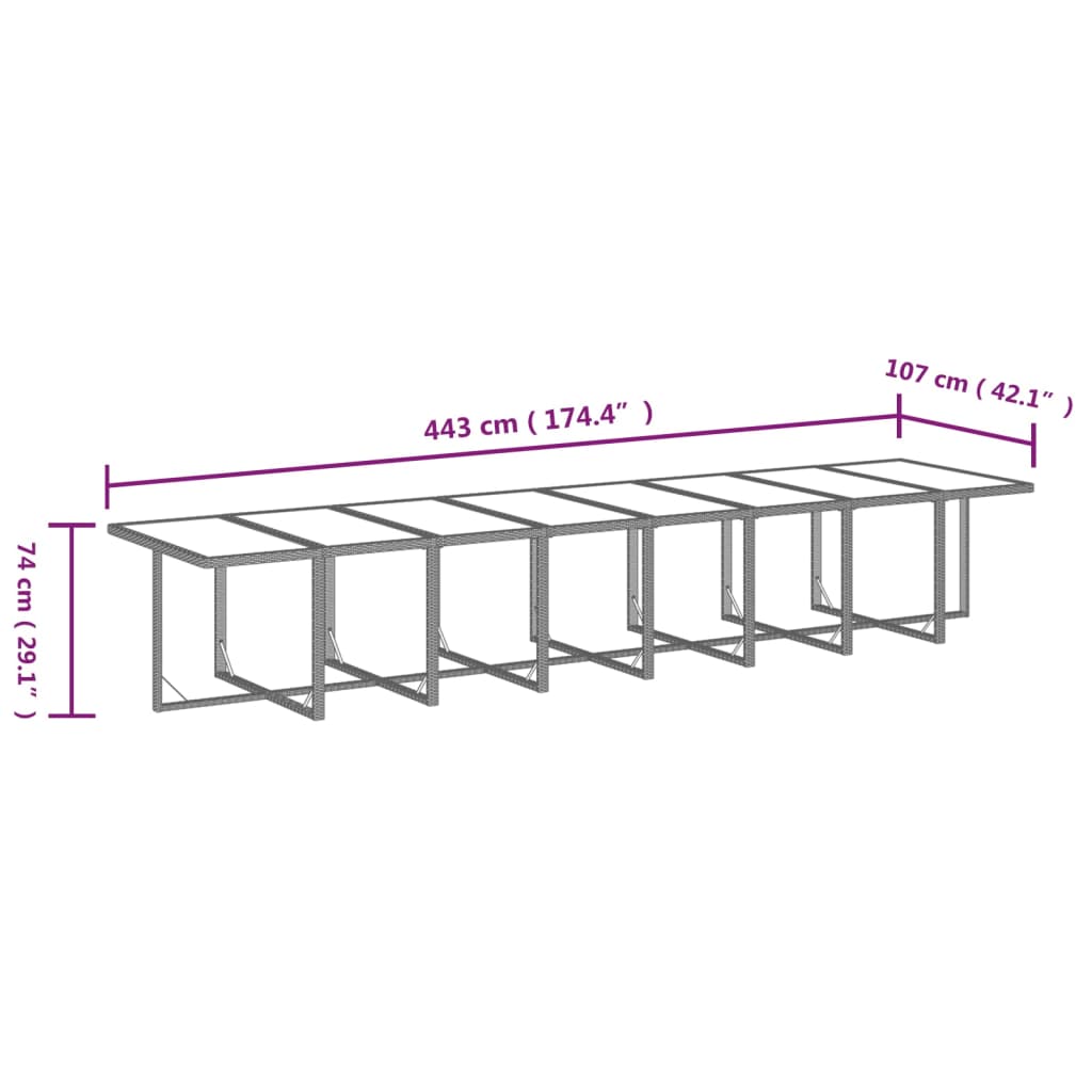 17 pcs conjunto jantar p/ jardim c/ almofadões vime PE preto