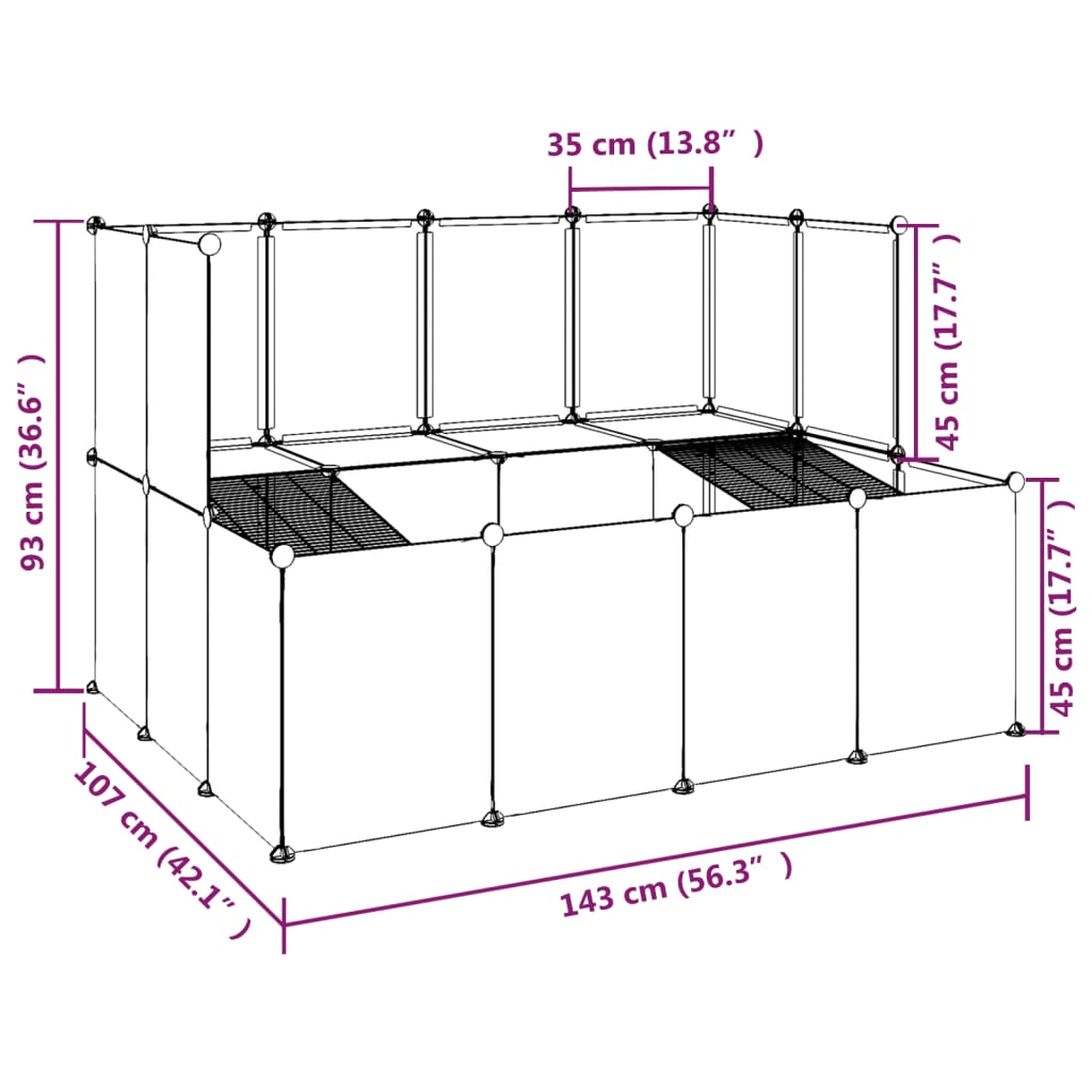 Gaiola para animais pequenos 143x107x93 cm PP e aço preto