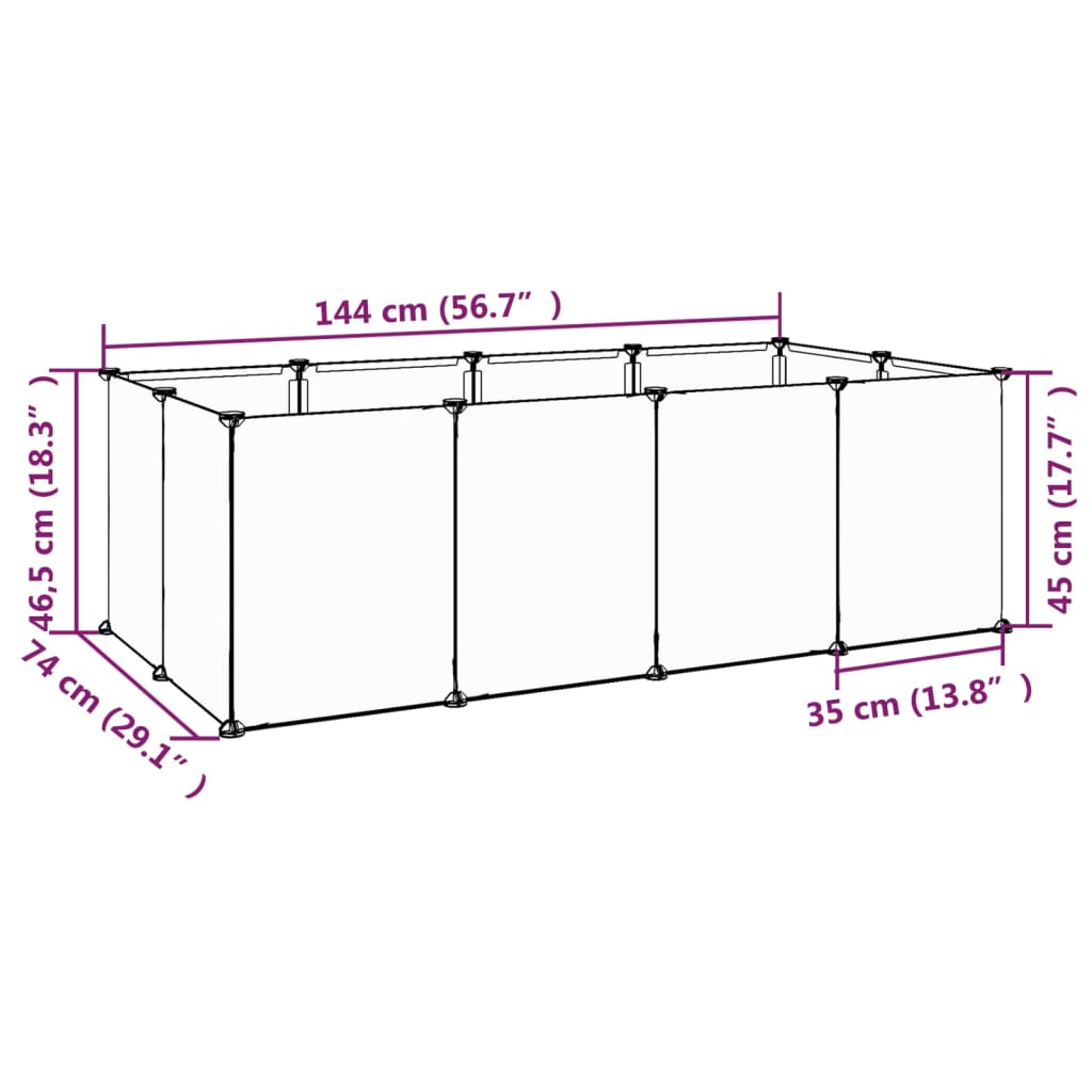 Gaiola para animais pequenos 144x74x46,5 cm PP e aço preto