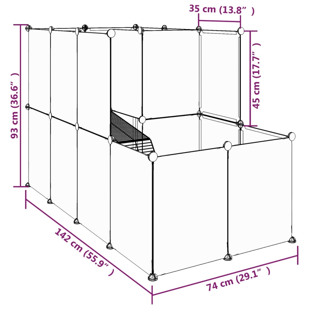 Gaiola para animais pequenos 142x74x93 cm PP e aço preto