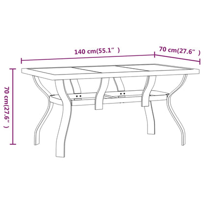 Mesa de jardim 140x70x70 cm aço e vidro preto