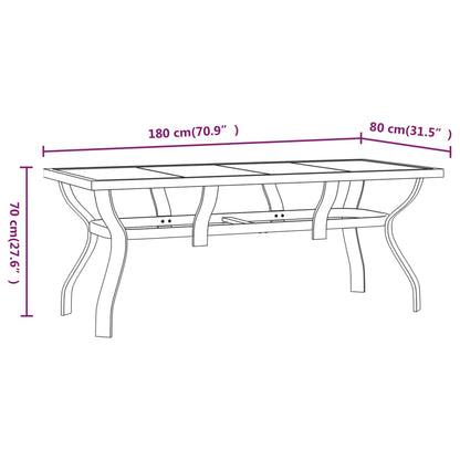 Mesa de jardim 180x80x70 cm aço e vidro cinza/preto