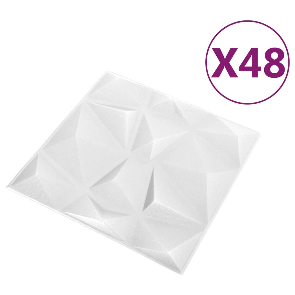 Painéis de parede 3D 48 pcs 50x50 cm 12 m² branco diamante