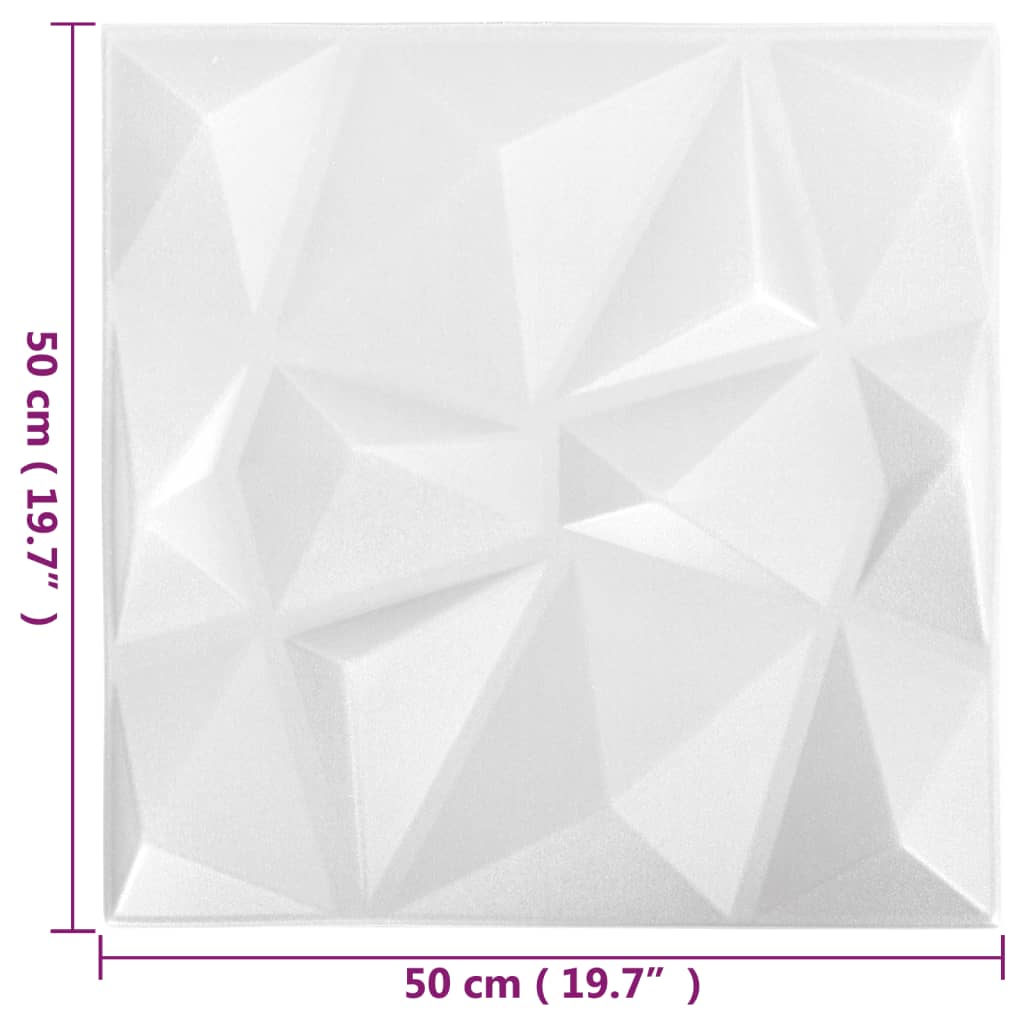 Painéis de parede 3D 12 pcs 50x50 cm 3 m² branco diamante