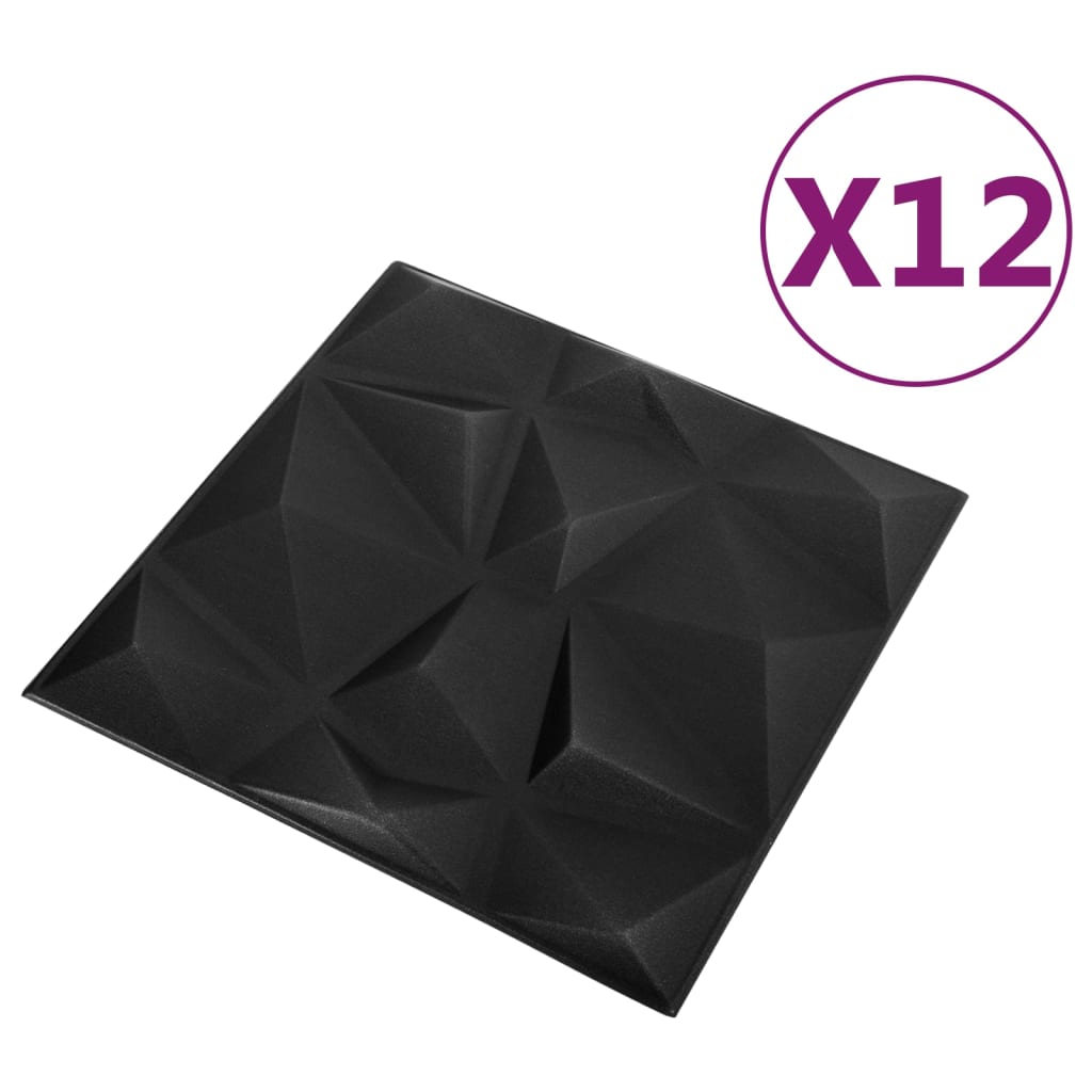 Painéis de parede 3D 12 pcs 50x50 cm 3 m² preto diamante