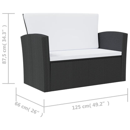 8 pcs conjunto lounge de jardim c/ almofadões vime PE preto