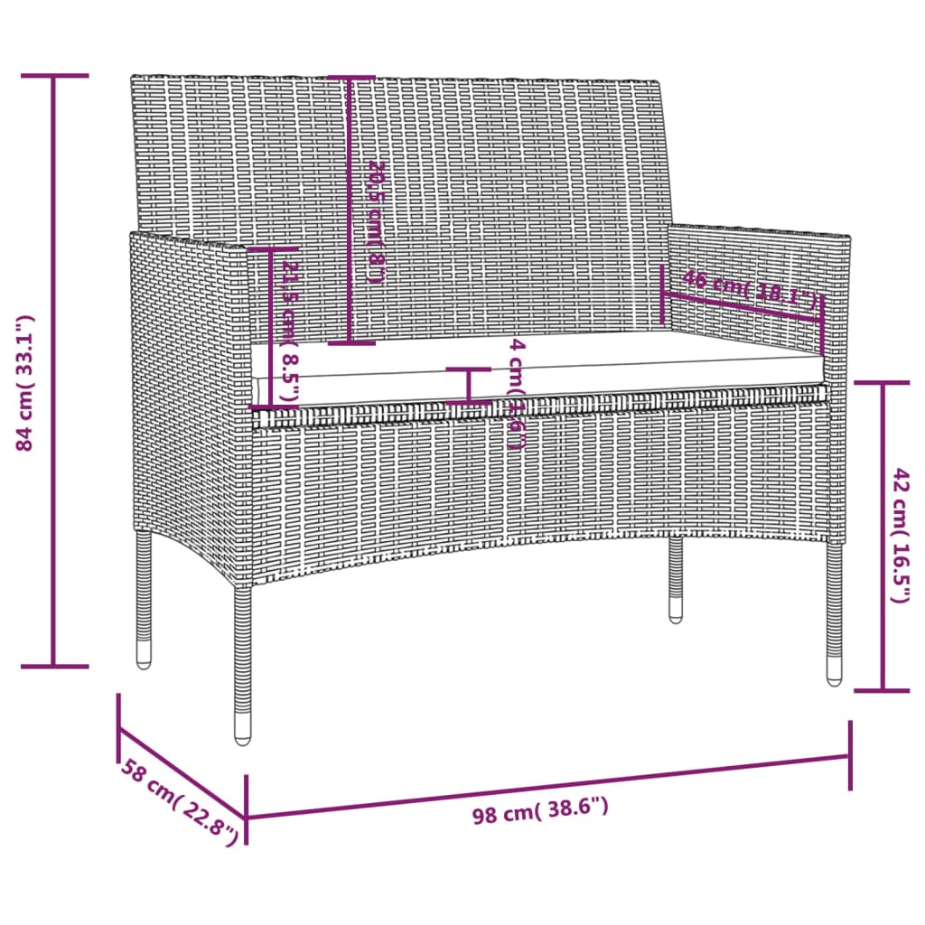 8 pcs conjunto lounge de jardim c/ almofadões vime PE preto