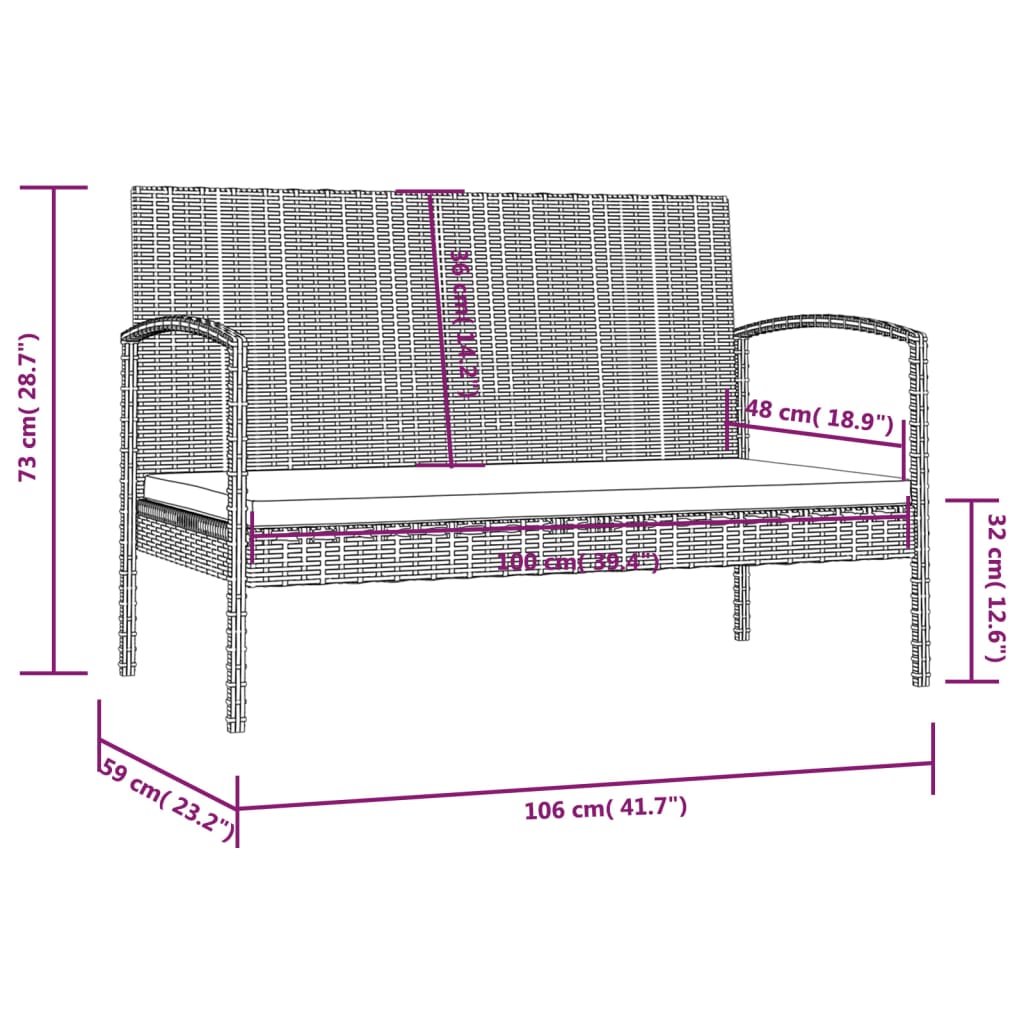 16 pcs conjunto lounge de jardim c/ almofadões vime PE preto