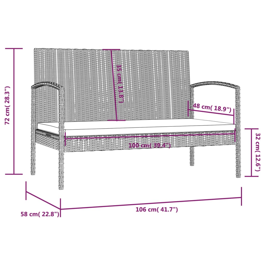 8 pcs conjunto lounge de jardim c/ almofadões vime PE cinzento