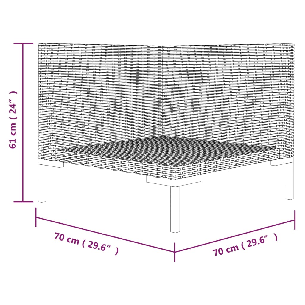 Sofá de jardim com almofadões semicircular vime PE