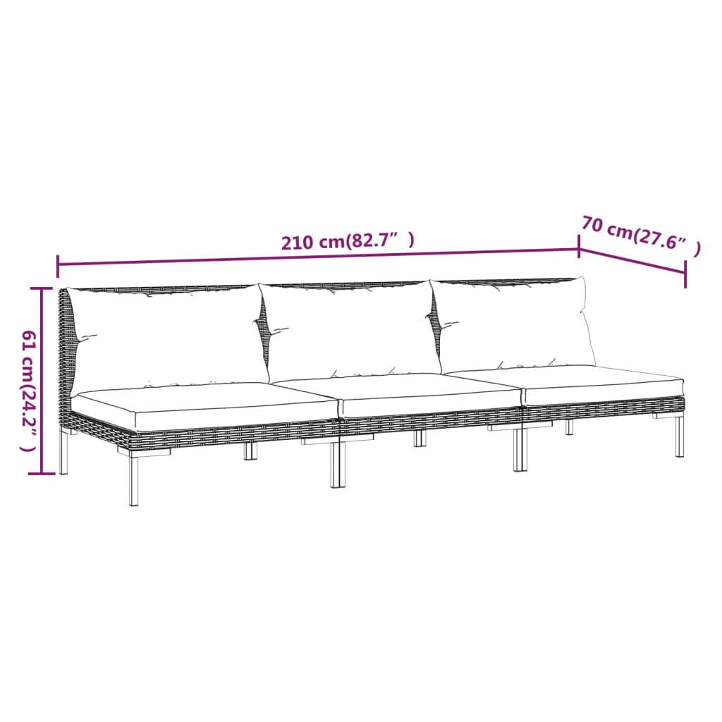 Sofás de jardim com almofadões semicircular 3 pcs vime PE