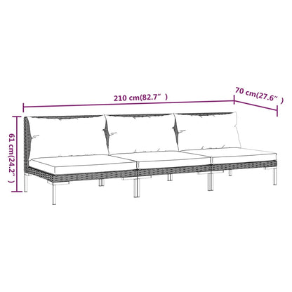 Sofás de jardim com almofadões semicircular 3 pcs vime PE