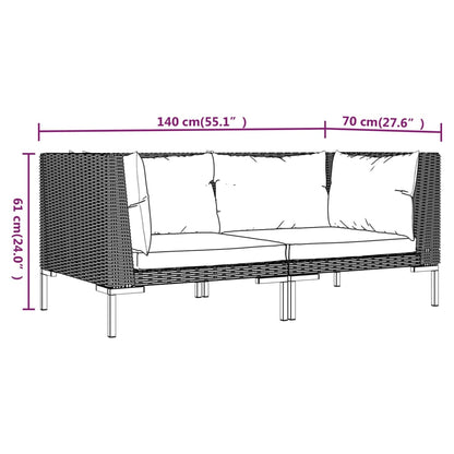 Sofás de jardim com almofadões semicircular 2 pcs vime PE