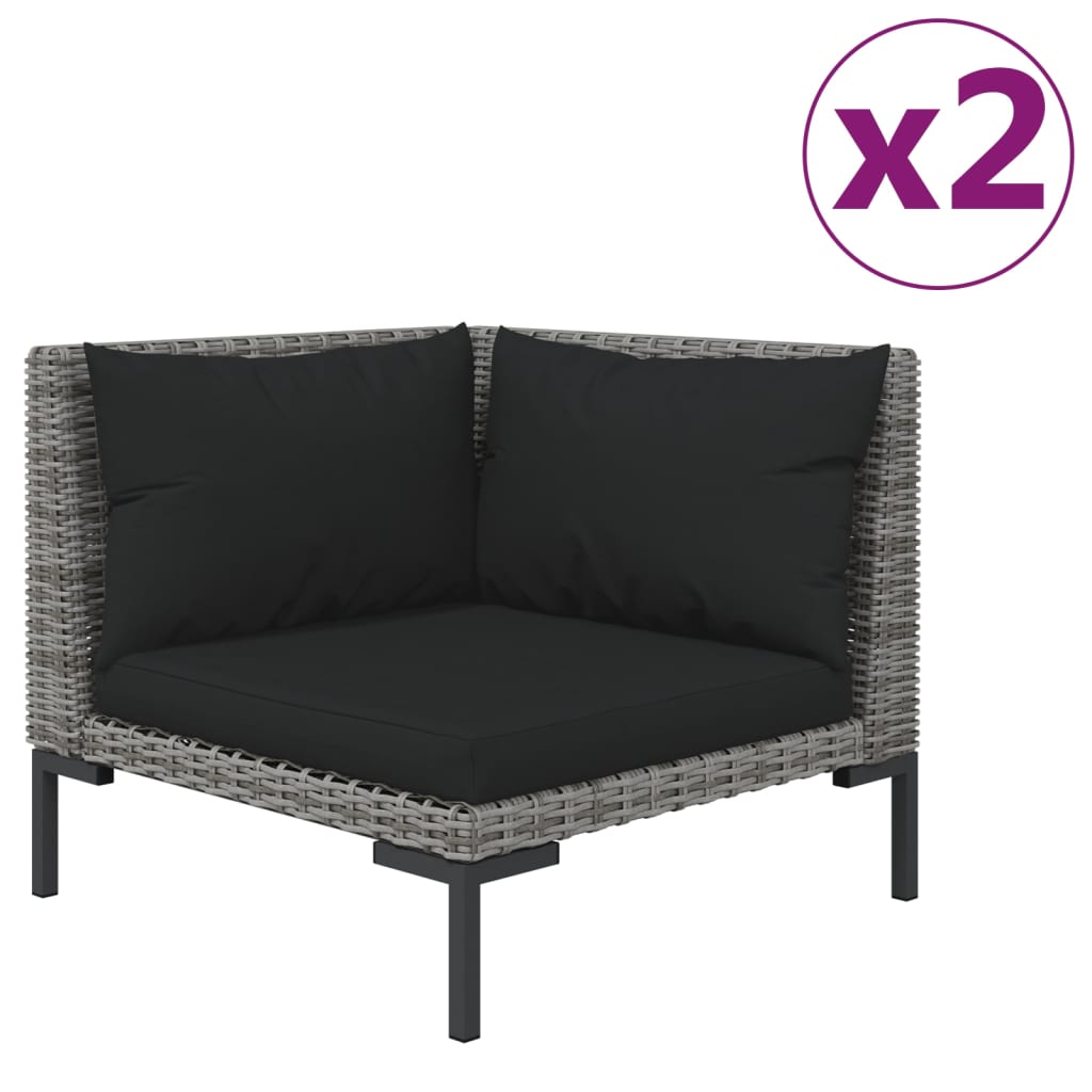 3 pcs conj. lounge jardim vime PE semicircular cinzento-escuro