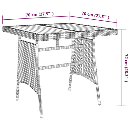 Mesa de jardim 70x70x72 cm vime PE e acácia maciça cinzento