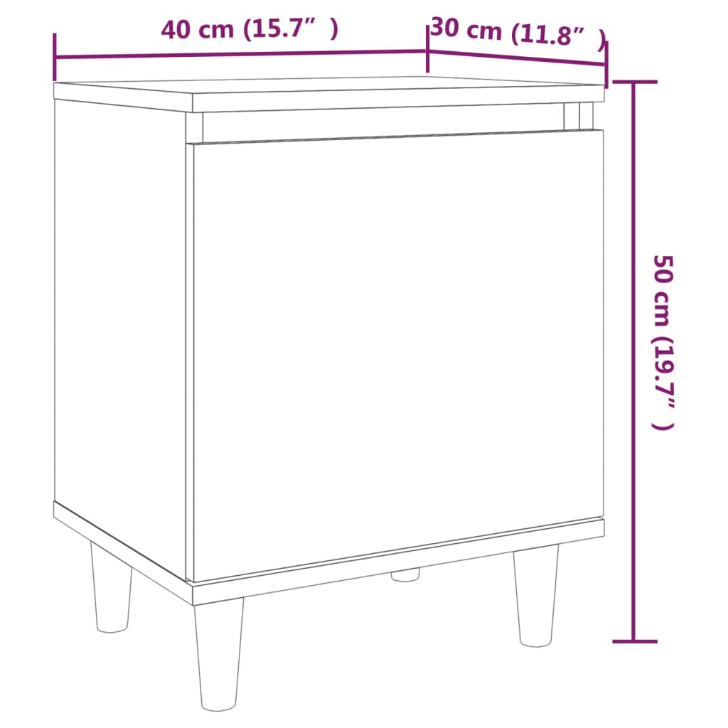 Mesas cabeceira c/ pernas madeira 2pcs 40x30x50 cm sonoma cinza