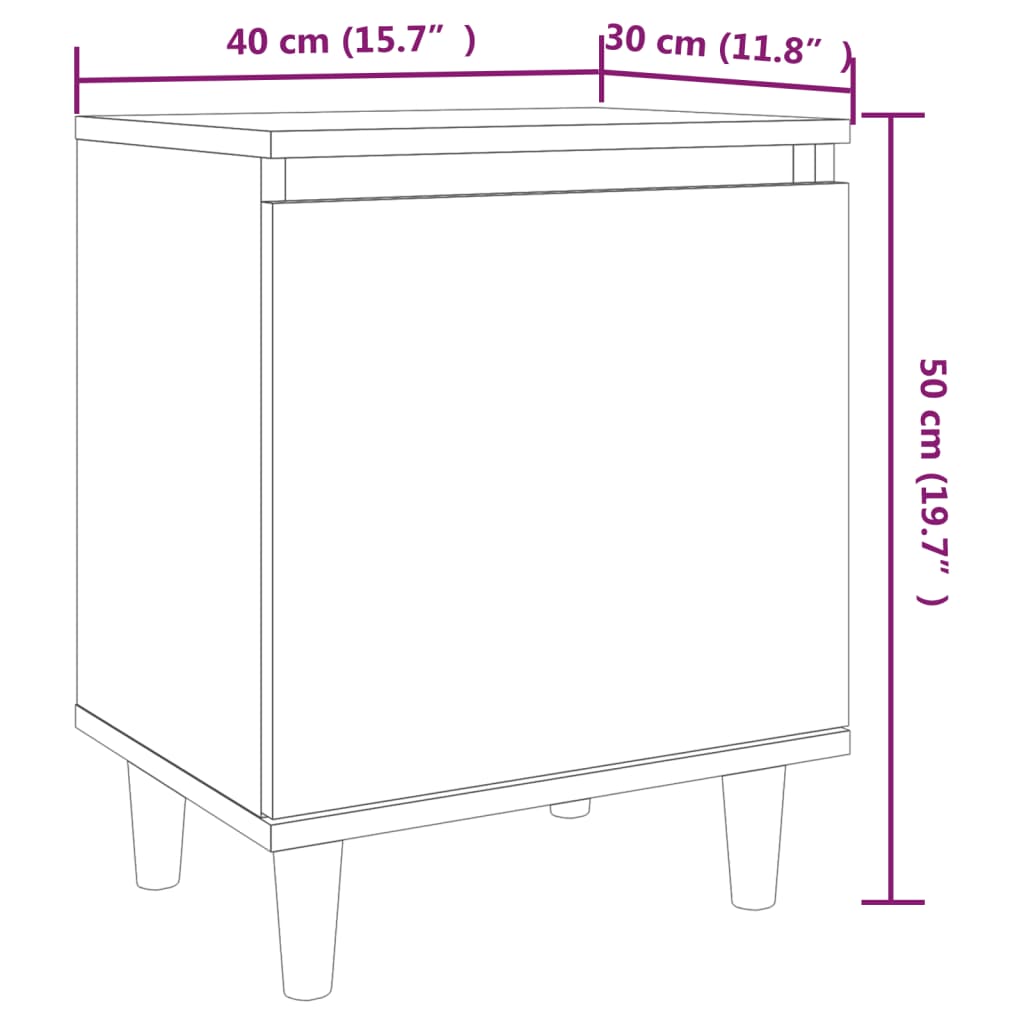 Mesa cabeceira pernas de madeira 40x30x50 cm carvalho castanho