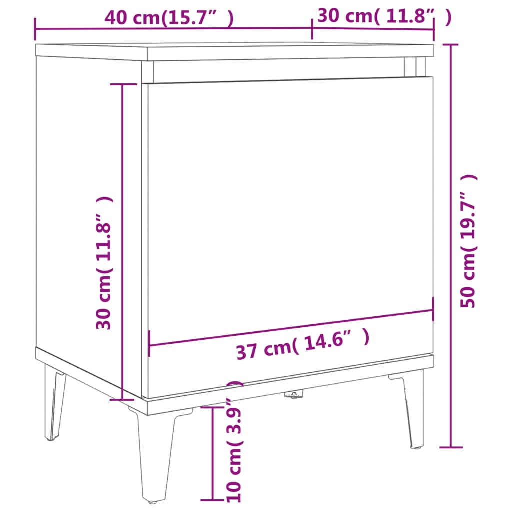 Mesas cabeceiras pernas metal 2 pcs 40x30x50 cm carvalho fumado