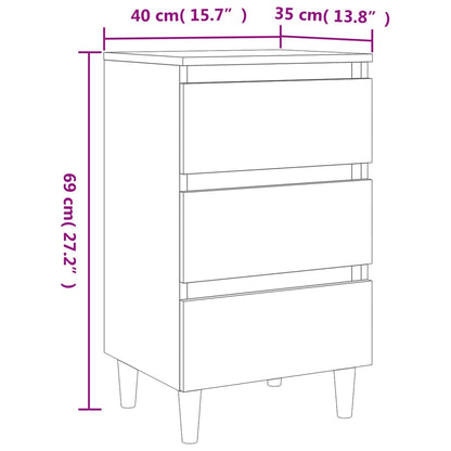 Mesa cabeceira pernas de madeira 40x35x69 cm carvalho fumado