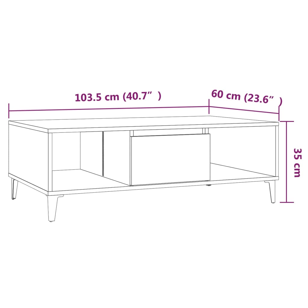 Mesa de centro 103,5x60x35 cm aglomerado carvalho fumado