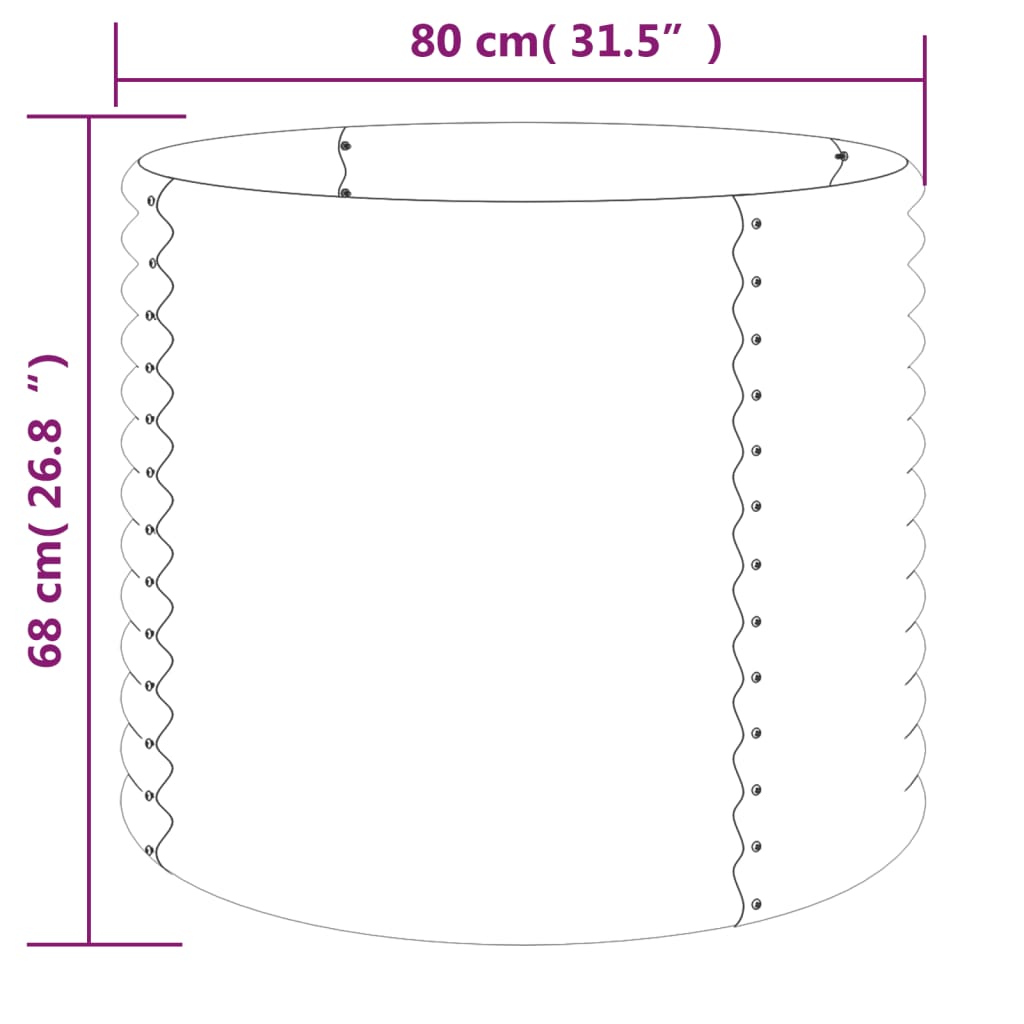 Vaso/floreira de jardim aço revestido a pó 80x80x68 cm castanho