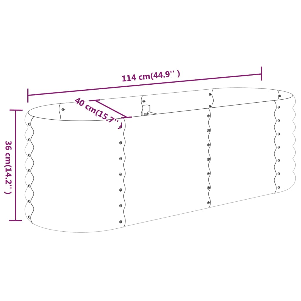 Canteiro elevado jardim 114x40x36 aço revestido a pó antracite