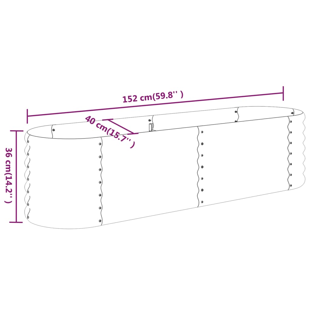 Canteiro elevado jardim 152x40x36cm aço revestido a pó castanho