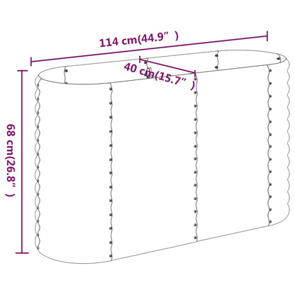 Canteiro elevado jardim 114x40x68cm aço revestido a pó cinzento