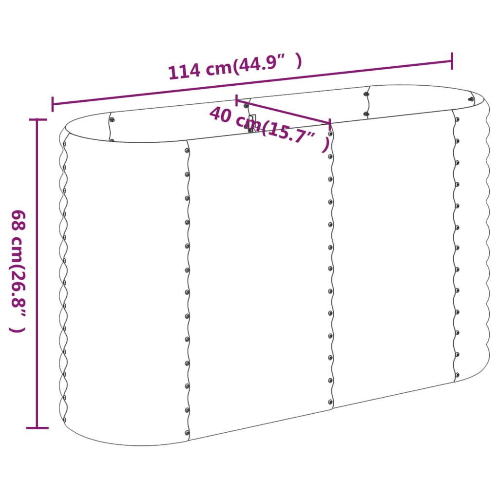 Canteiro elevado jardim 114x40x68cm aço revestido a pó prateado