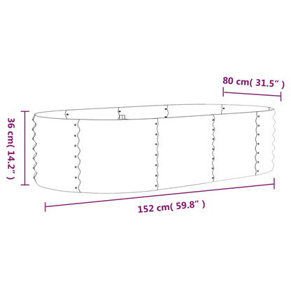 Canteiro elevado jardim 152x80x36cm aço revestido a pó cinzento