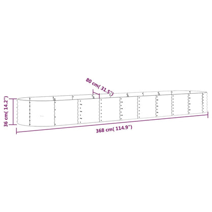 Canteiro elevado jardim 368x80x36cm aço revestido a pó prateado