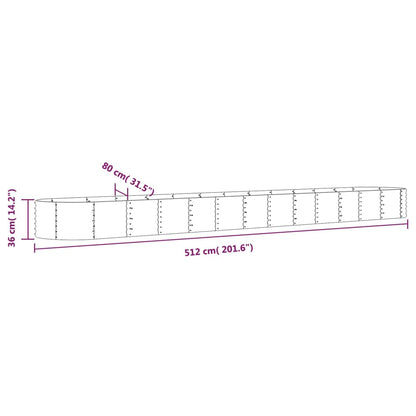 Canteiro elevado jardim 512x80x36 cm aço revestido a pó verde