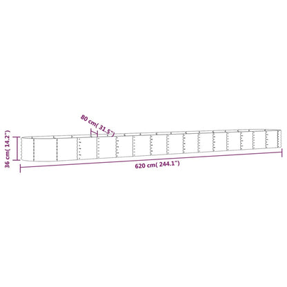 Canteiro elevado jardim 620x80x36cm aço revestido a pó prateado