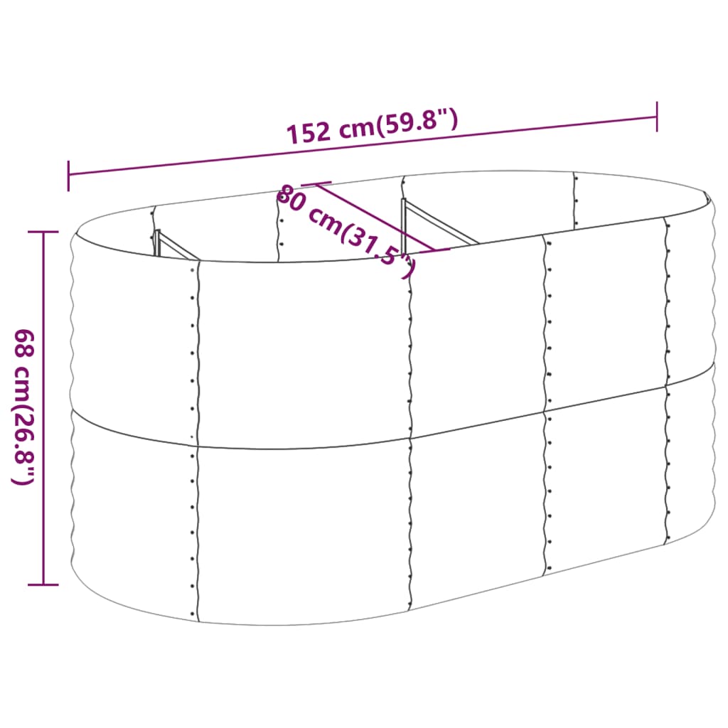 Canteiro elevado jardim 152x80x68 cm aço revestido a pó verde