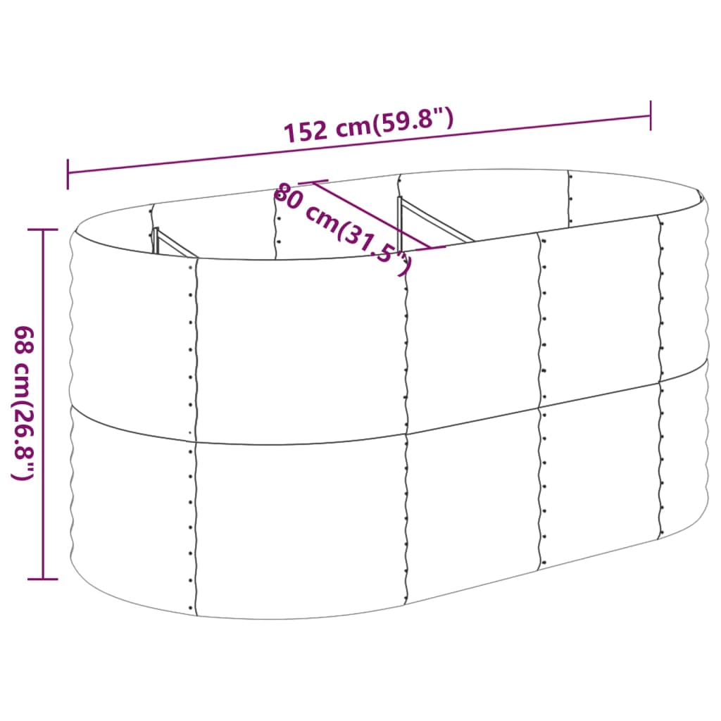 Canteiro elevado jardim 152x80x68cm aço revestido a pó cinzento