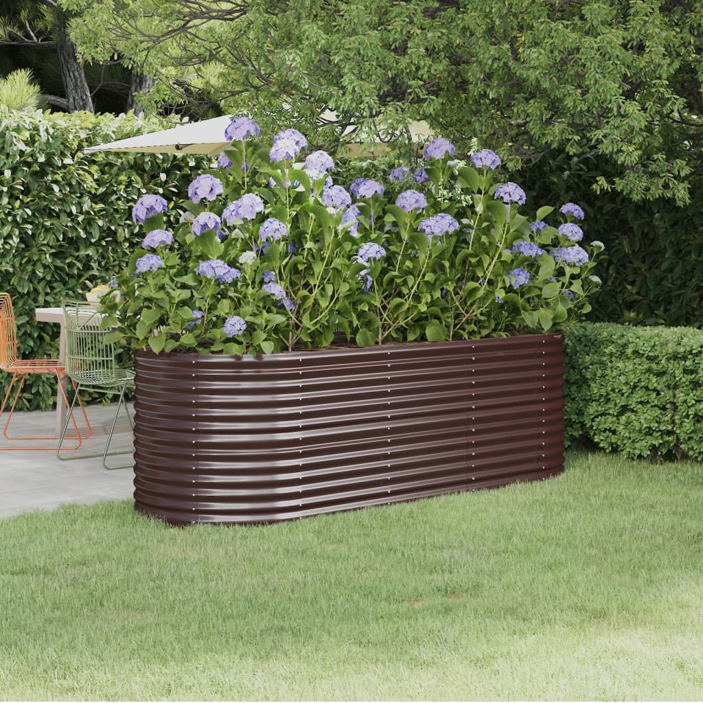 Canteiro elevado jardim 224x80x68cm aço revestido a pó castanho