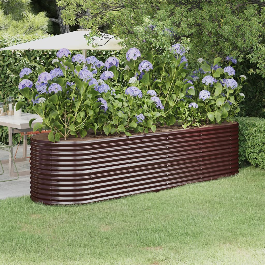 Canteiro elevado jardim 296x80x68cm aço revestido a pó castanho