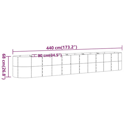 Canteiro elevado jardim 440x80x68cm aço revestido a pó cinzento